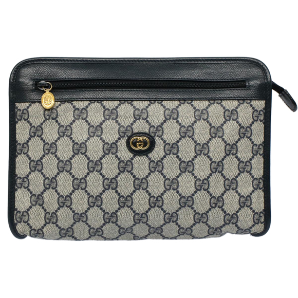 GUCCI GG Supreme Clutch Bag PVC Leather Navy Gray 014 115 Auth yk8933 - Picture 13 of 16